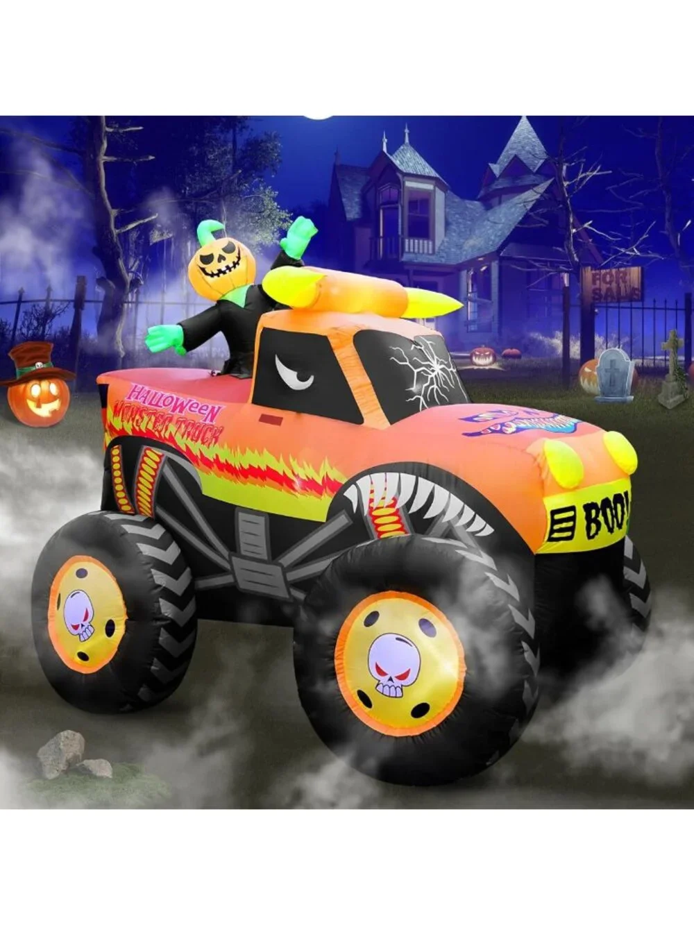 Giant 8FT Halloween Inflatable Pumpkin Monster Truck - Spooky Outdoor Decor
